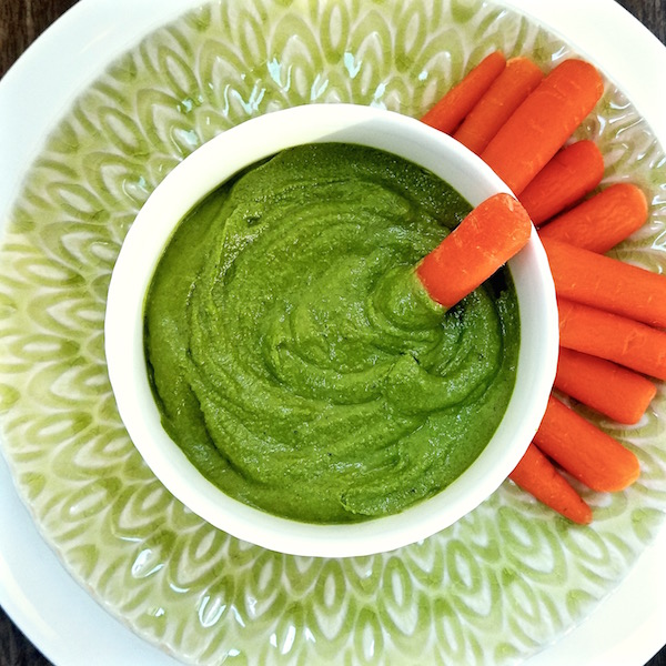 Spinach Pesto served as a dip with carrots.