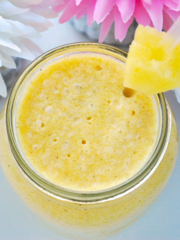 Top view of a pineapple smoothie.