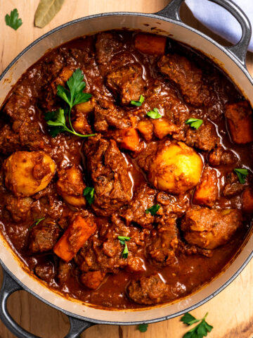 A pot of beef stew.
