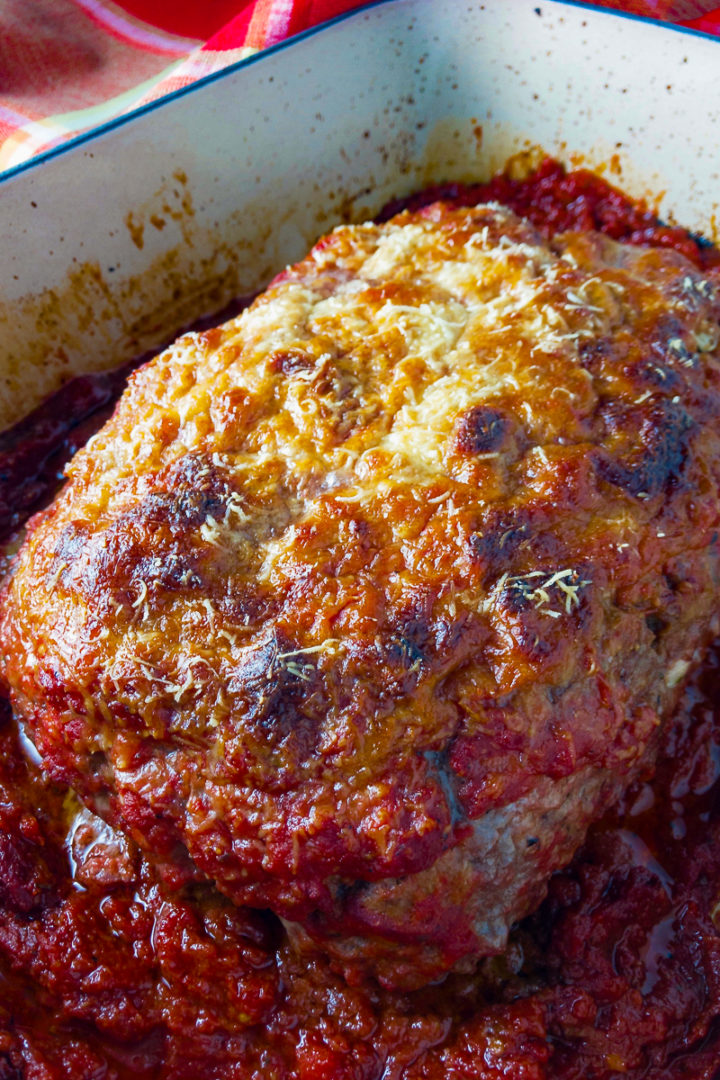 Baked Italian meatloaf right out of the oven.