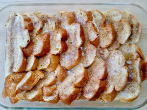 French toast casserole ready to bake.