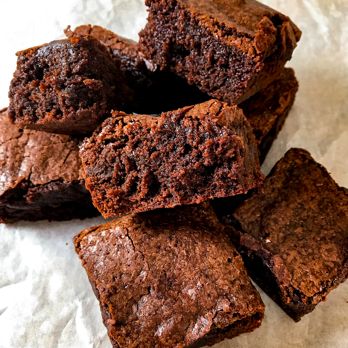 A bunch of cut brownies.
