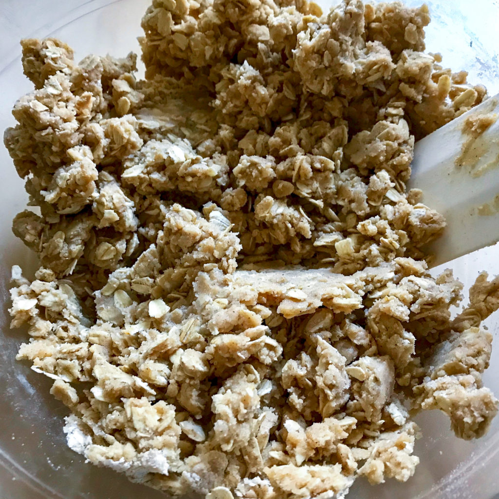 Oatmeal streusal mixed in a bowl.