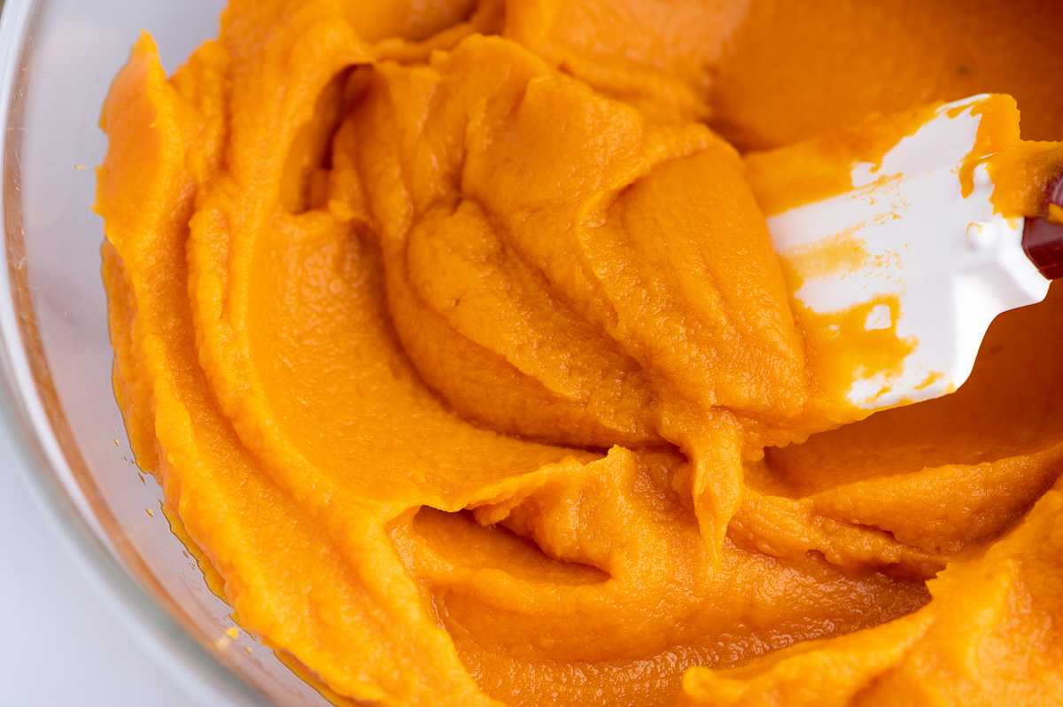 Smooth sweet potatoes in a bowl.