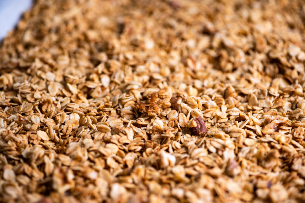 Closeup of maple walnut granola.