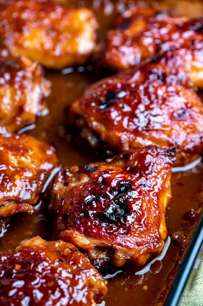 Sweet and savory chicken thighs baked with an apricot glaze.