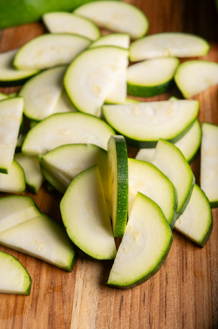 Thinly sliced zucchini.