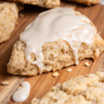 A side view of an iced scone.