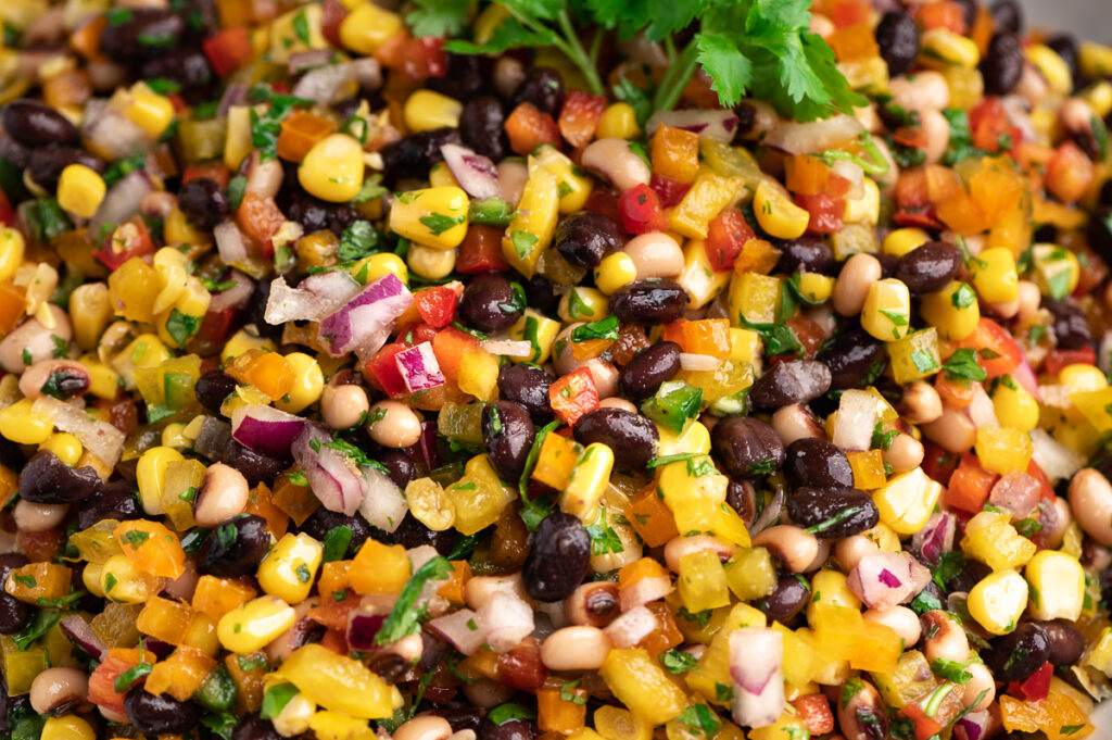 Diced beans, corn, and peppers all tossed together.