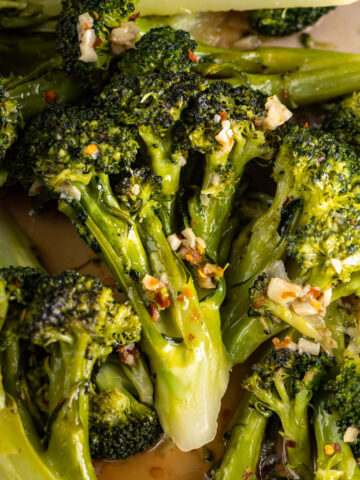 Sautéed broccoli with garlic and crushed red pepper.